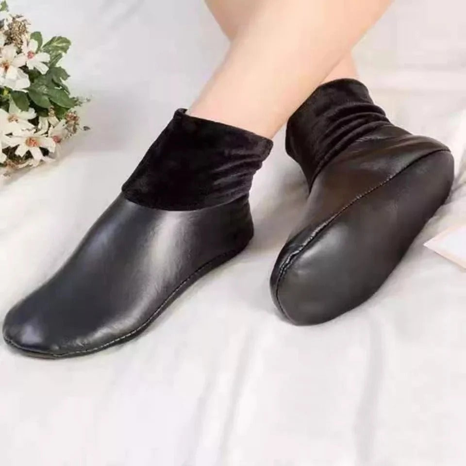 Pair of Winter Warm Leather Thermal Boot Slipper Indoor House Soft Non-Slip Socks