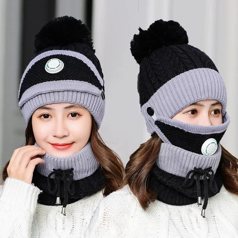 Wool Cap With Neck Warmer & Mask 3 pcs set . 3 PCS LADIES WOOL CAP SET CAP NICK MASK Material: Soft & Skin-Friendly Wool Fabric Unisex Caps. 6 BEAUTIFUL COLORS AVAILABLE