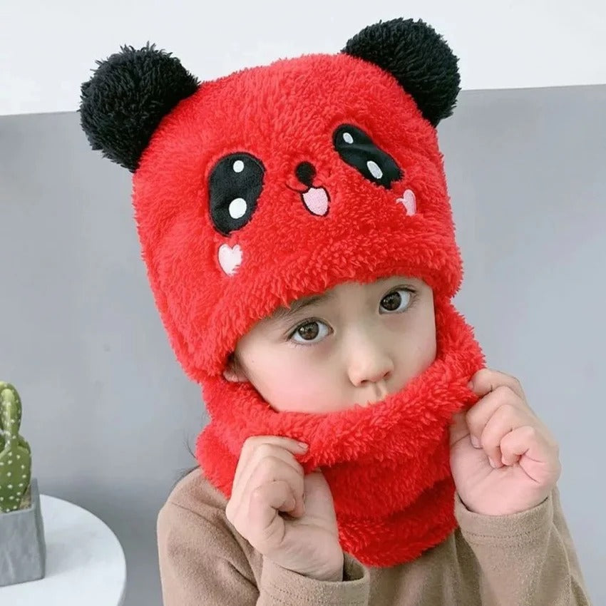 Winter Baby Cap Set Velvet Cartoon Panda Rabbit Baby Head Cover Warm Neck Collar Kids Beanies Sets Plush Children Hat Scarf