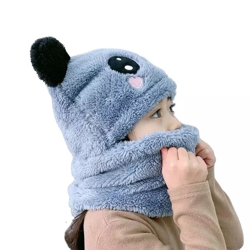 Winter Baby Cap Set Velvet Cartoon Panda Rabbit Baby Head Cover Warm Neck Collar Kids Beanies Sets Plush Children Hat Scarf