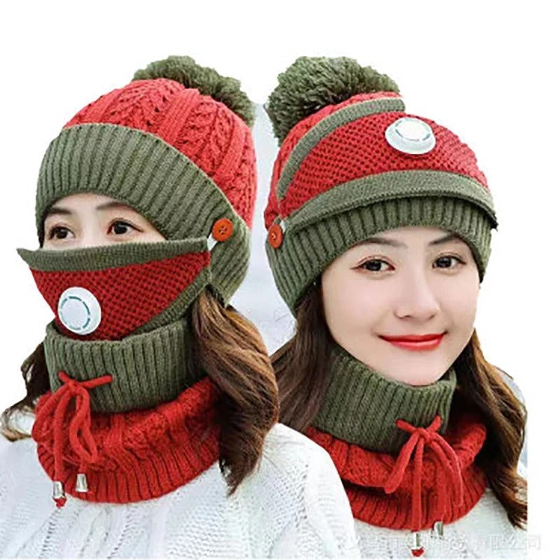 Wool Cap With Neck Warmer & Mask 3 pcs set . 3 PCS LADIES WOOL CAP SET CAP NICK MASK Material: Soft & Skin-Friendly Wool Fabric Unisex Caps. 6 BEAUTIFUL COLORS AVAILABLE