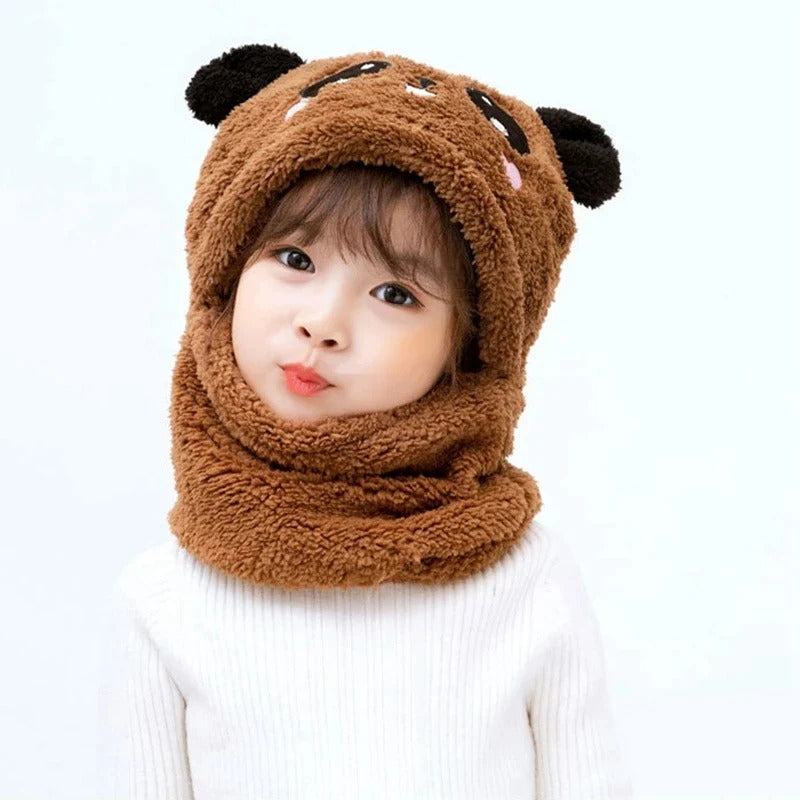 Winter Baby Cap Set Velvet Cartoon Panda Rabbit Baby Head Cover Warm Neck Collar Kids Beanies Sets Plush Children Hat Scarf