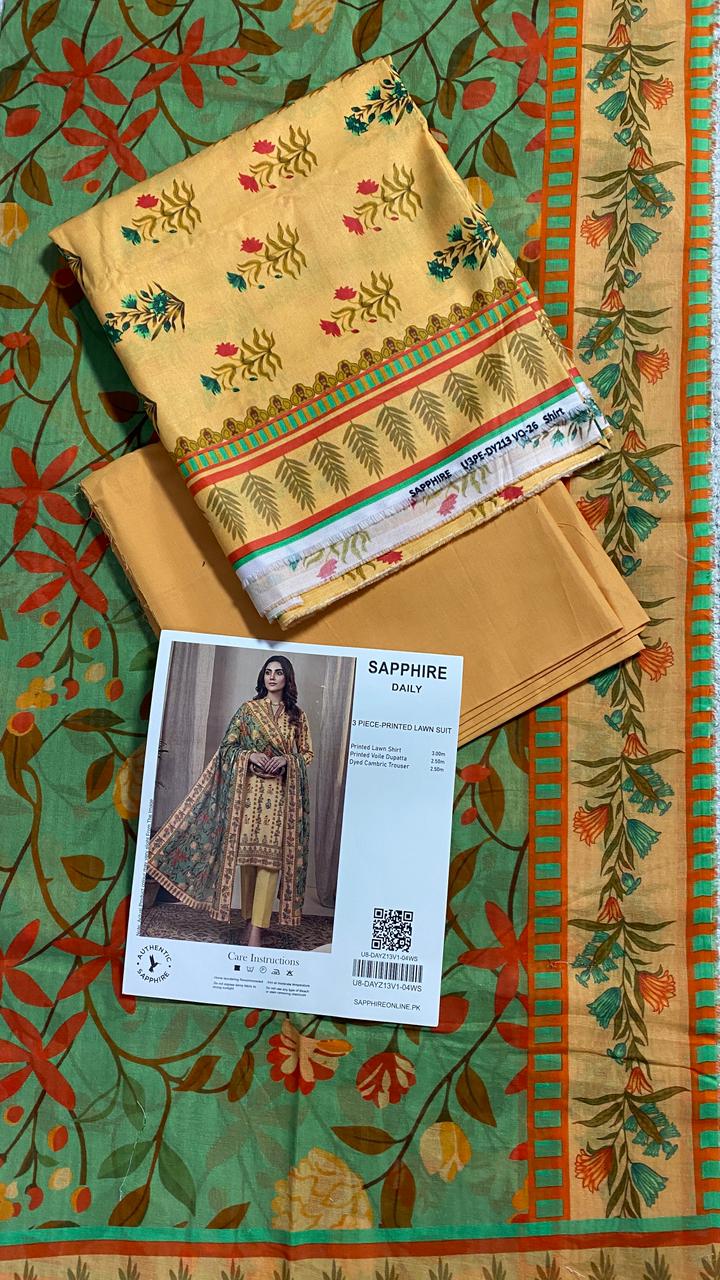 Sapphire Printed 3 PC pure Lawn (Y)