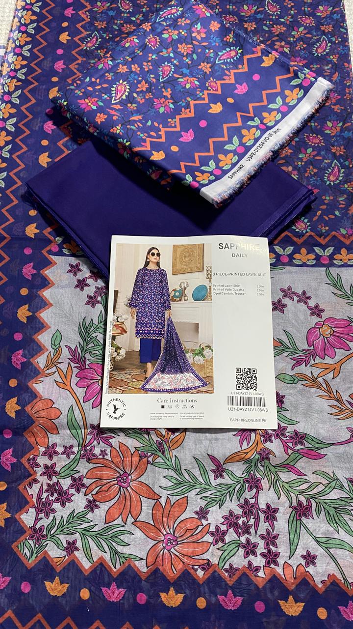 Sapphire Printed 3 PC pure Lawn (J)