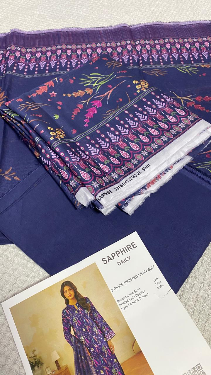 Sapphire Printed 3 PC pure Lawn (J F)