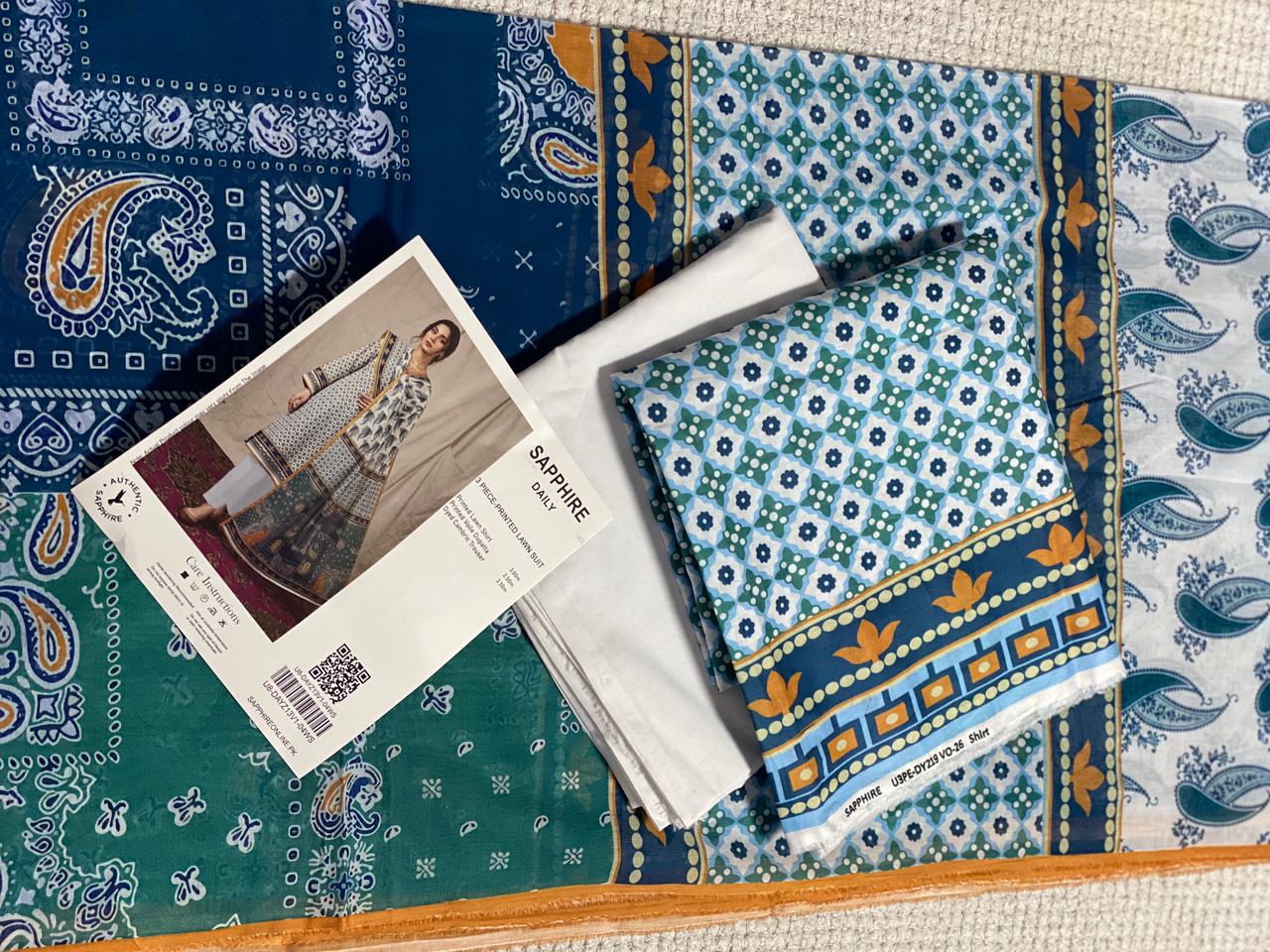 Sapphire Printed 3 PC pure Lawn (S)