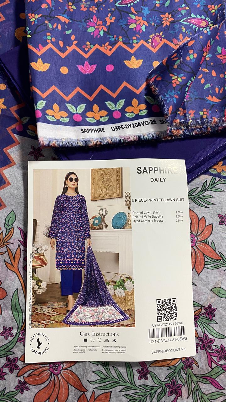 Sapphire Printed 3 PC pure Lawn (J)