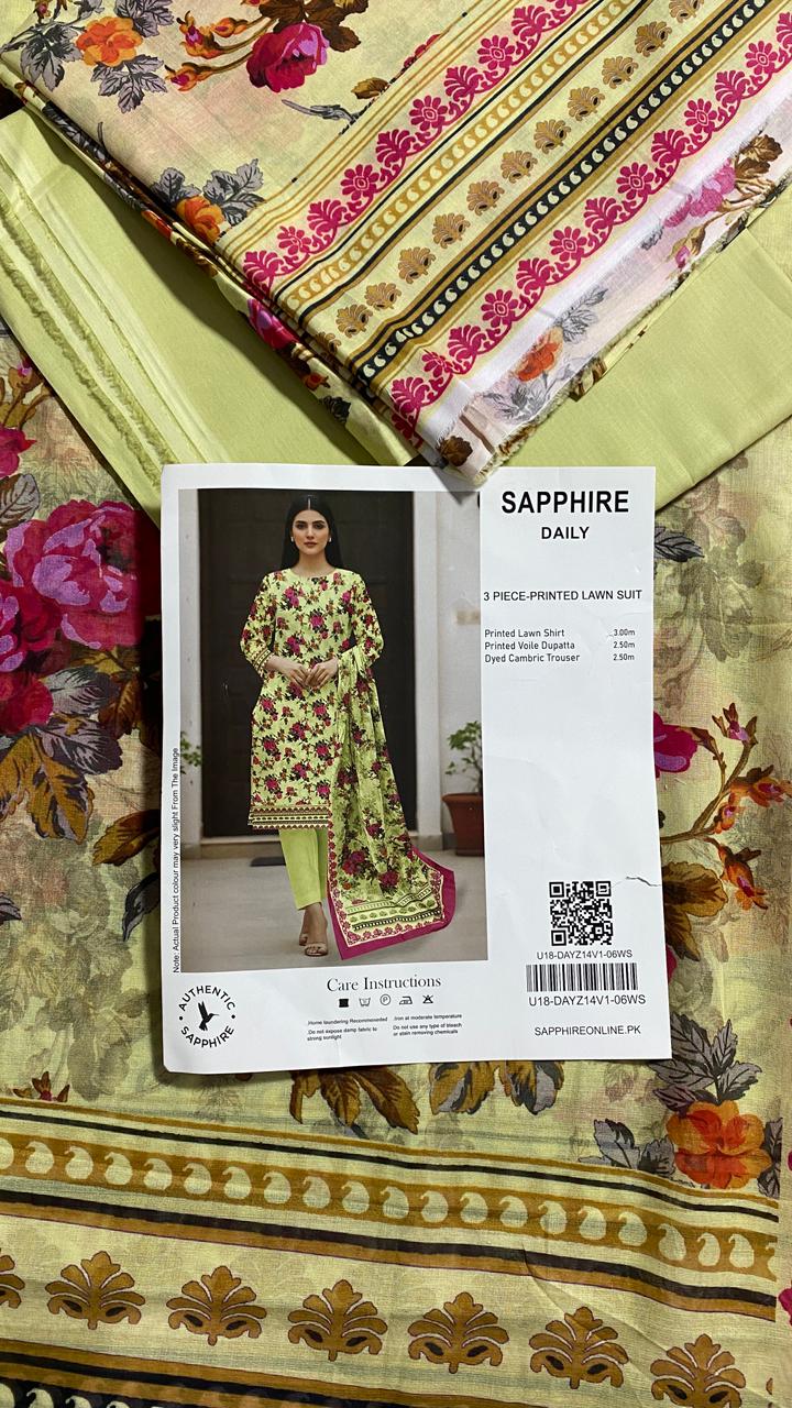 Sapphire Printed 3 PC pure Lawn (P)