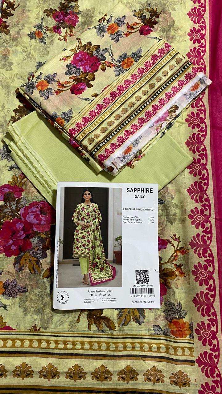 Sapphire Printed 3 PC pure Lawn (P)