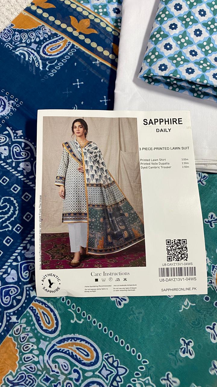 Sapphire Printed 3 PC pure Lawn (S)
