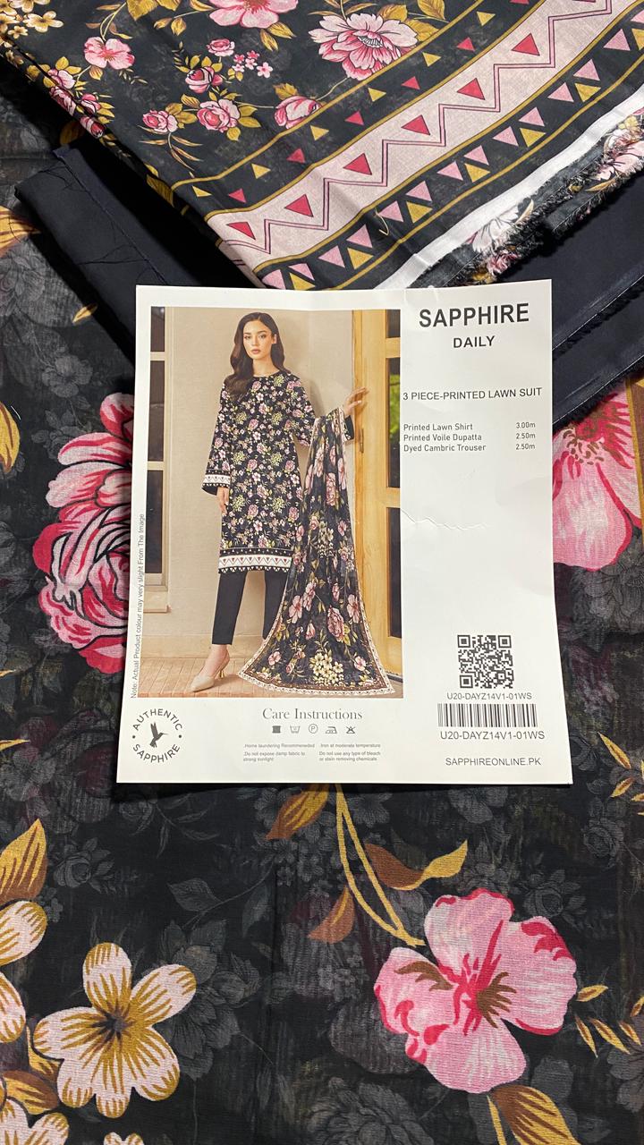 Sapphire Printed 3 PC pure Lawn (B)