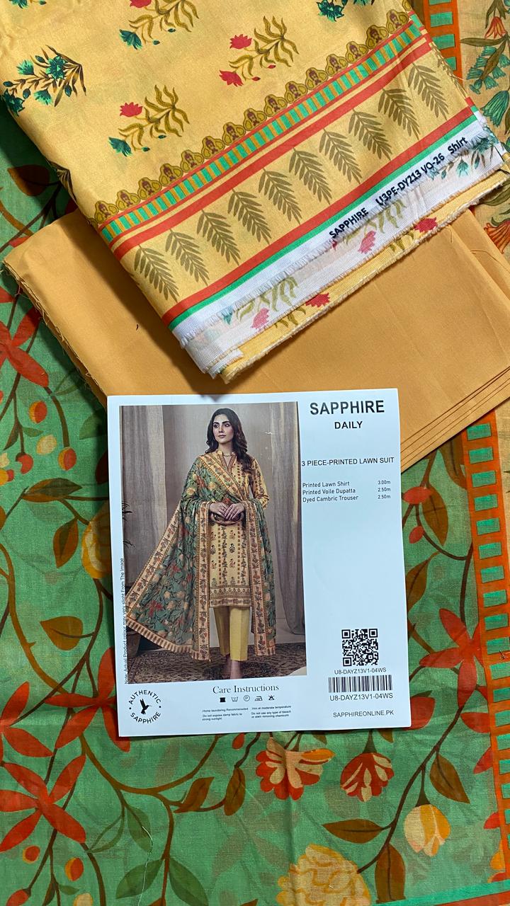 Sapphire Printed 3 PC pure Lawn (Y)