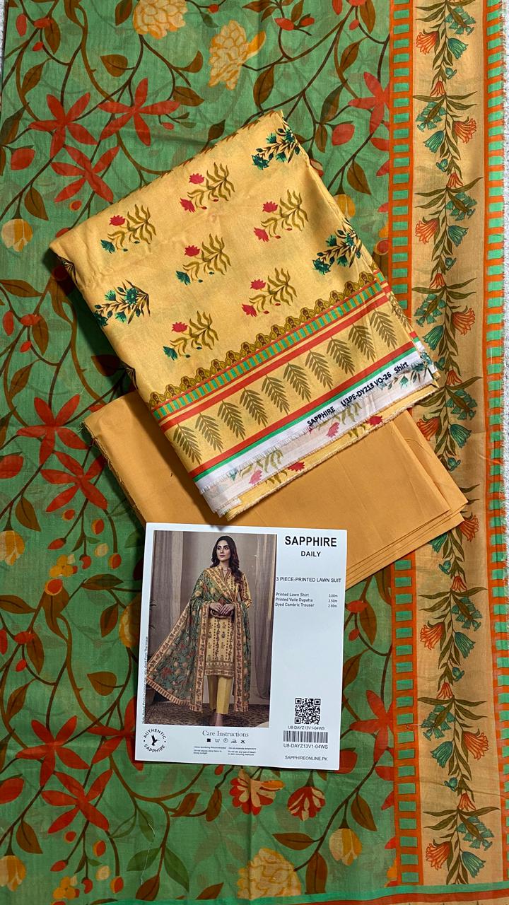 Sapphire Printed 3 PC pure Lawn (Y)