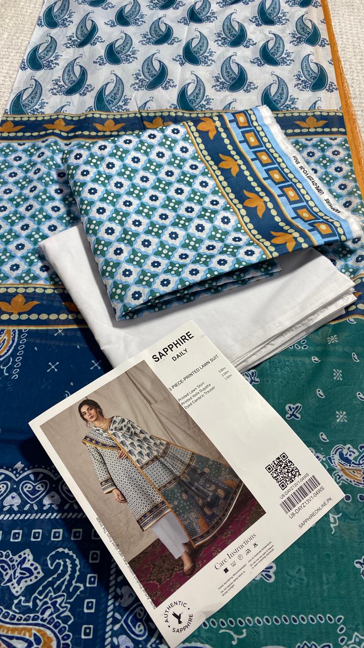 Sapphire Printed 3 PC pure Lawn (S)