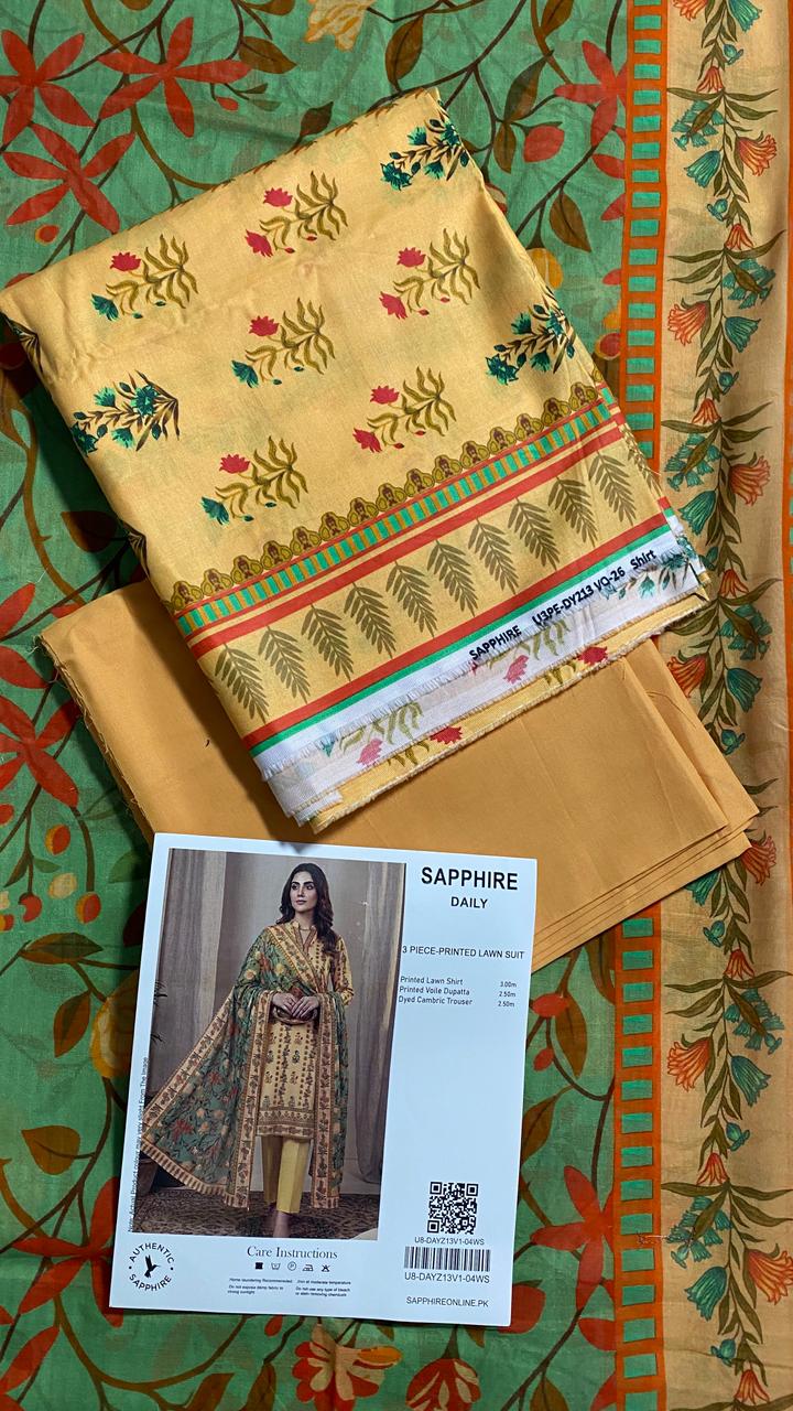 Sapphire Printed 3 PC pure Lawn (Y)