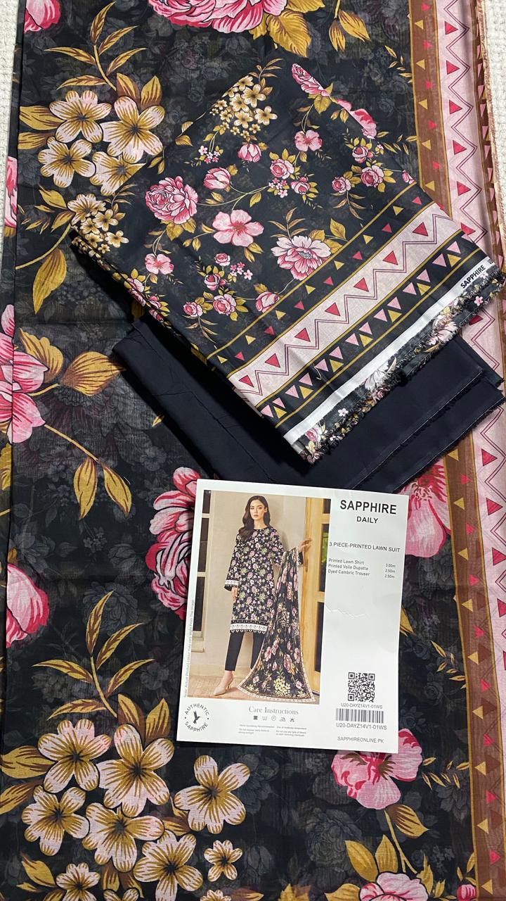 Sapphire Printed 3 PC pure Lawn (B)