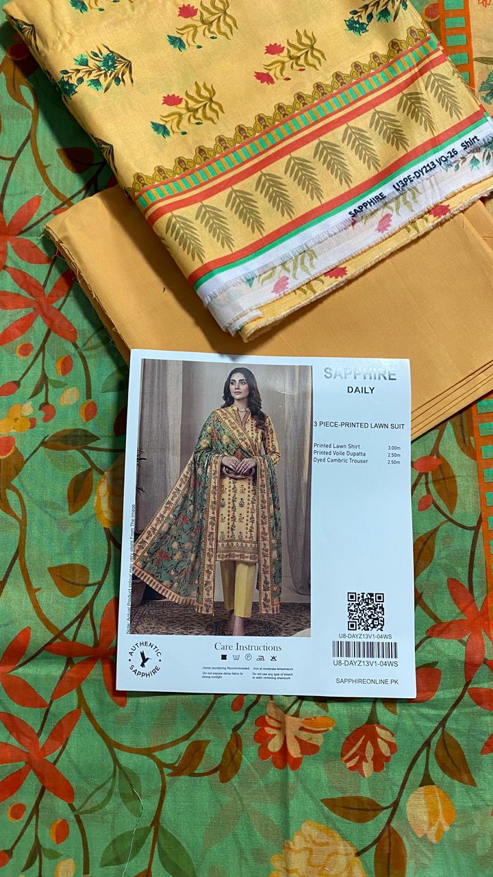 Sapphire Printed 3 PC pure Lawn (Y)
