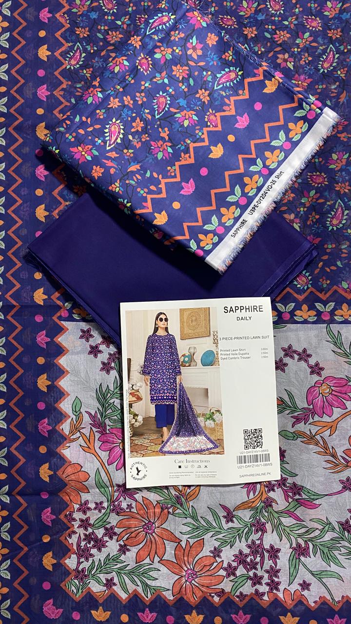 Sapphire Printed 3 PC pure Lawn (J)