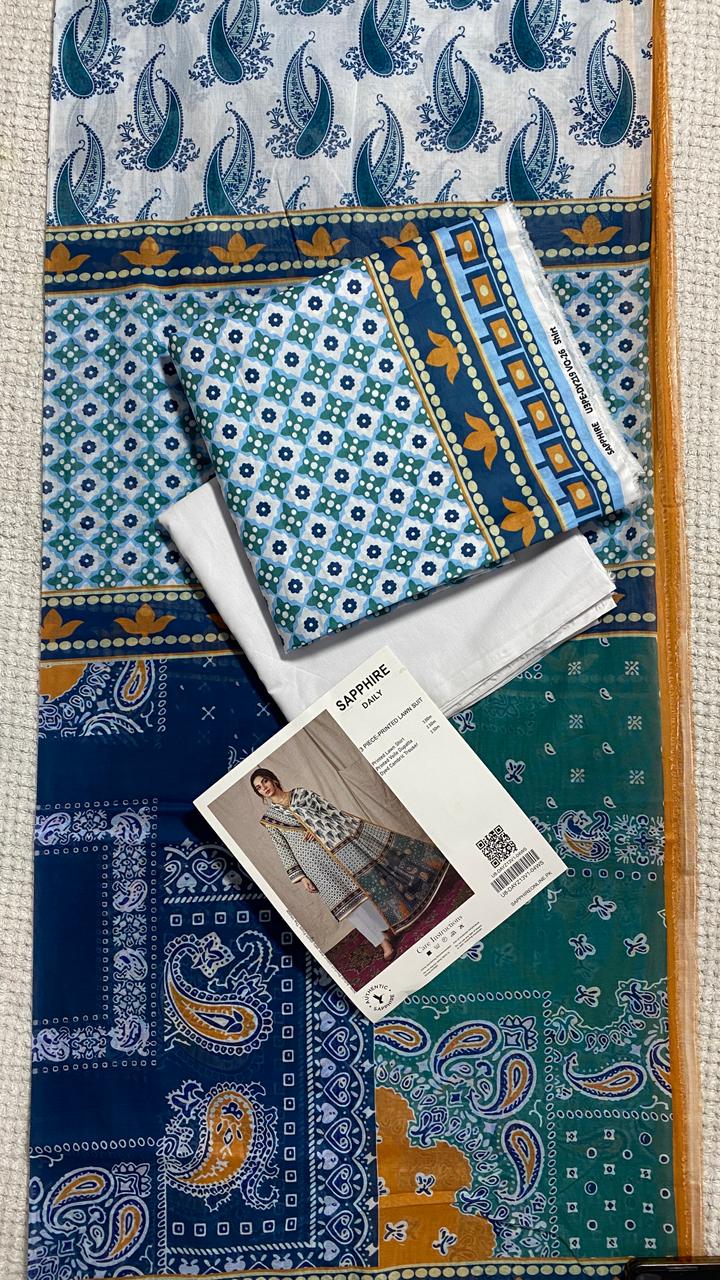 Sapphire Printed 3 PC pure Lawn (S)